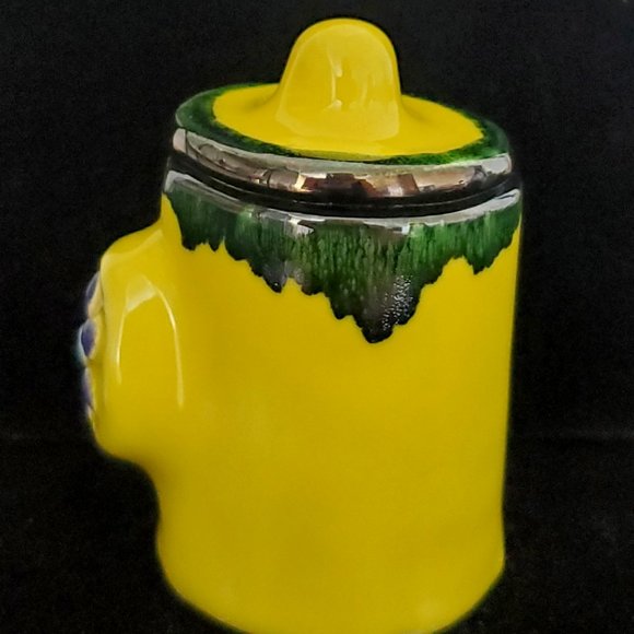 Handmade Small Ceramic Stash Jar in Bright Yellow with a Blue Flower - Picture 4 of 11